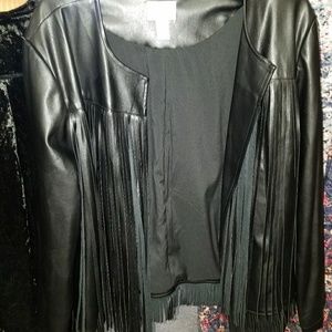 Black leather fringe jacket
